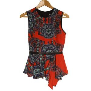 Hunter Bell New York Size 2 XS Silk Leather Peplum Blouse Sleeveless Top